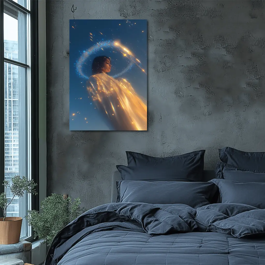 Angel Woman Golden Light Blue Sky – Wall Art