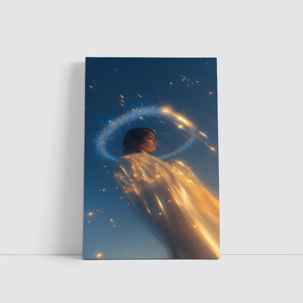 Angel Woman Golden Light Blue Sky – Wall Art