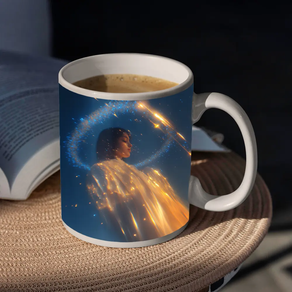Angel Woman Golden Light Blue Sky – Mugs