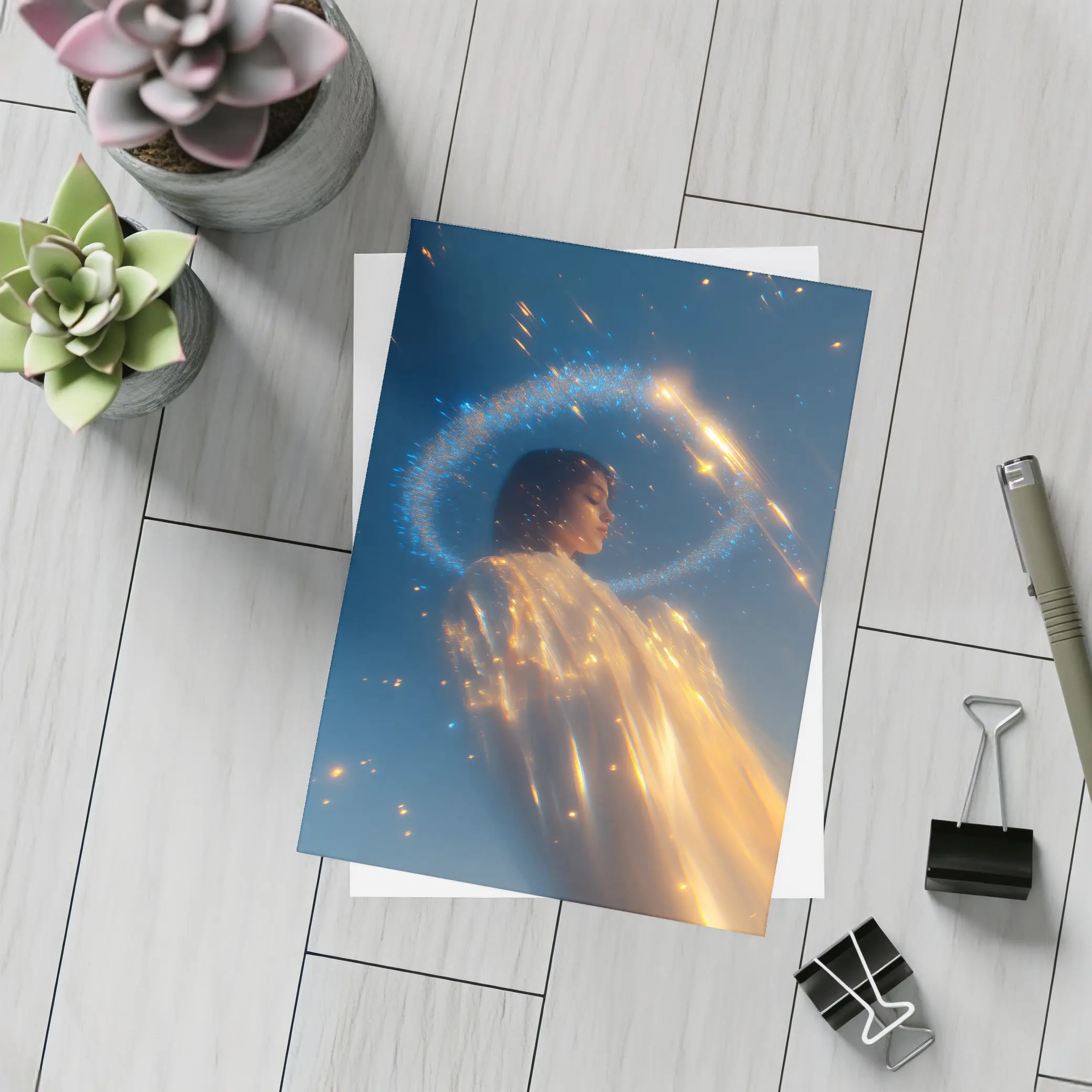 Angel Woman Golden Light Blue Sky – Postcards