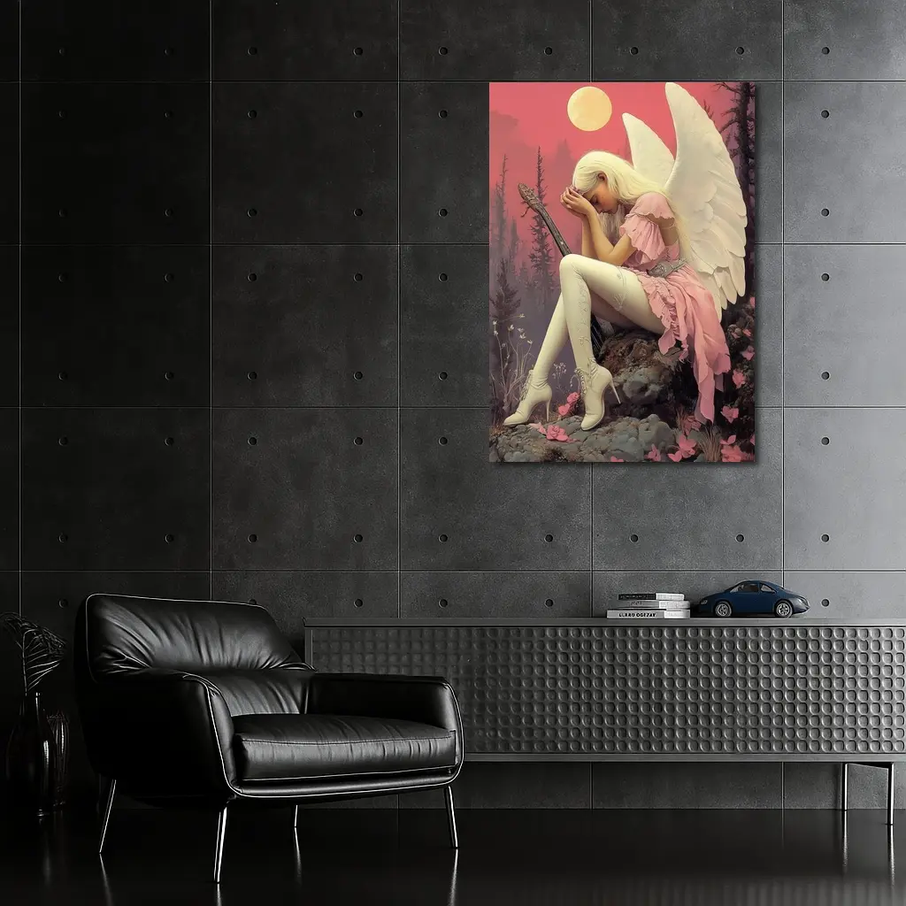 Angel Girl Pink Dress Moonlit Forest – Wall Art