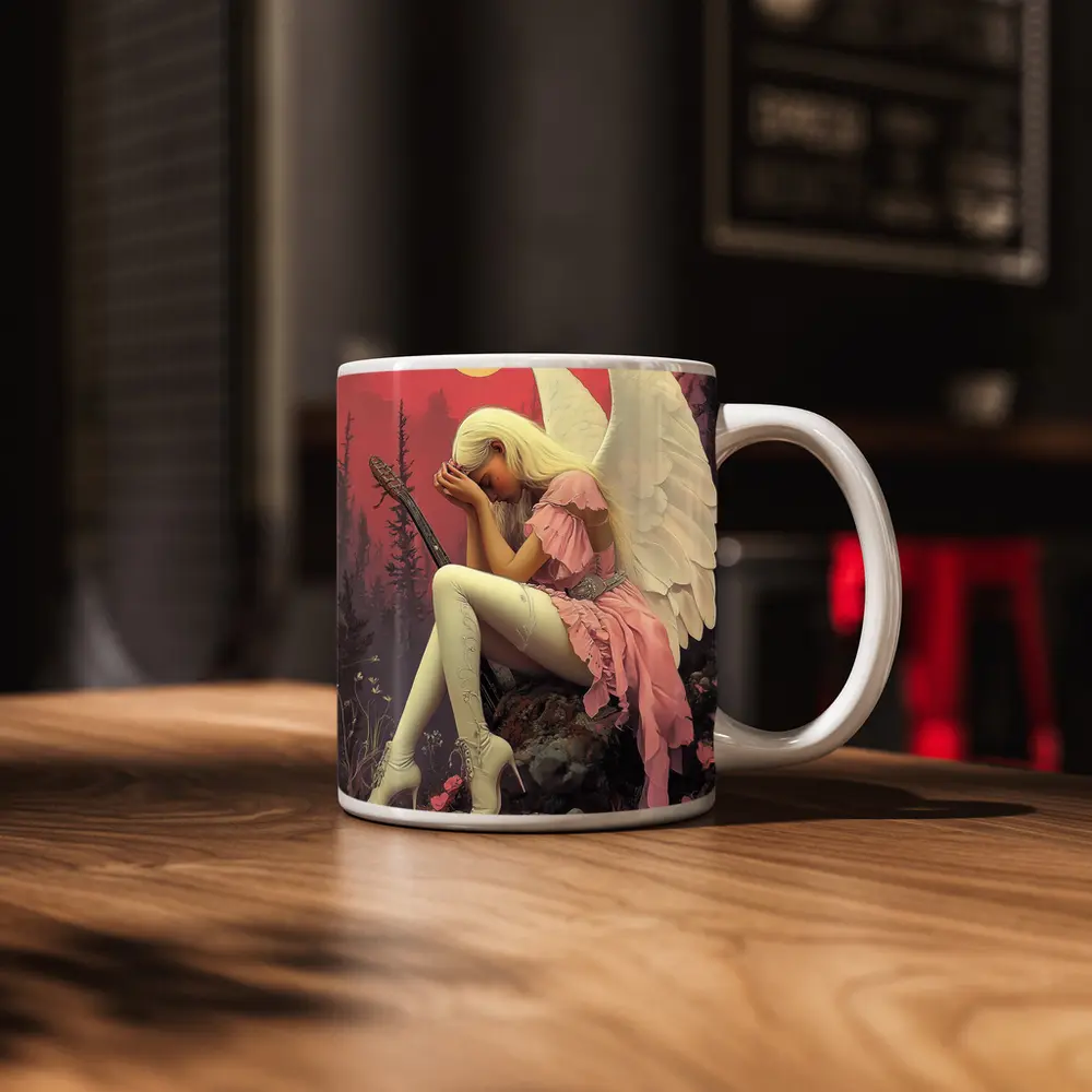 Angel Girl Pink Dress Moonlit Forest – Mugs