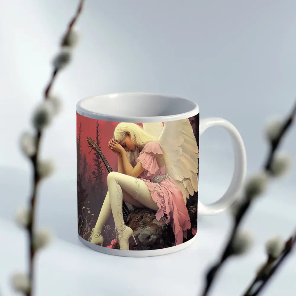 Angel Girl Pink Dress Moonlit Forest – Mugs