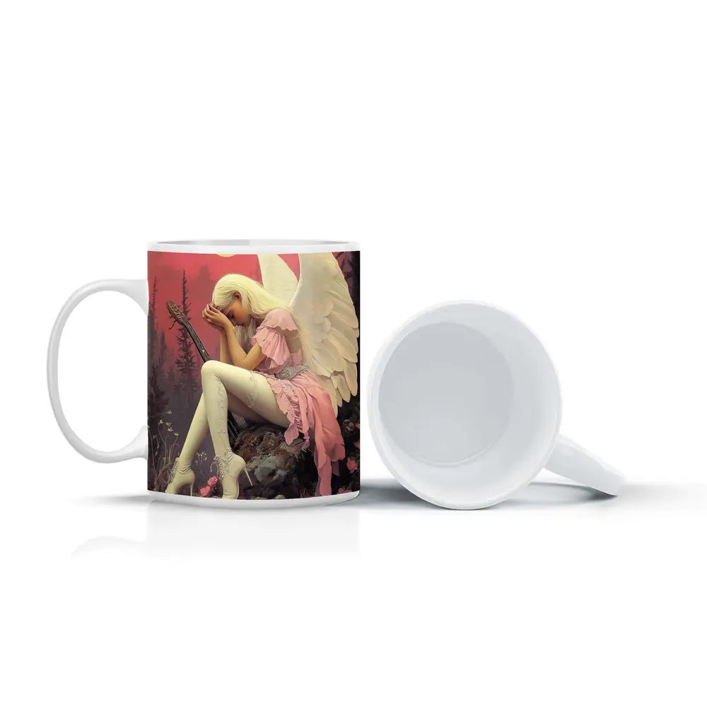 Angel Girl Pink Dress Moonlit Forest – Mugs