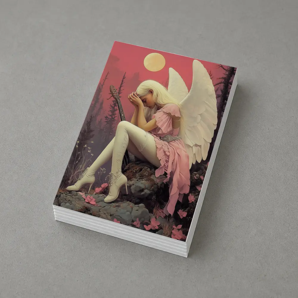 Angel Girl Pink Dress Moonlit Forest – Postcards