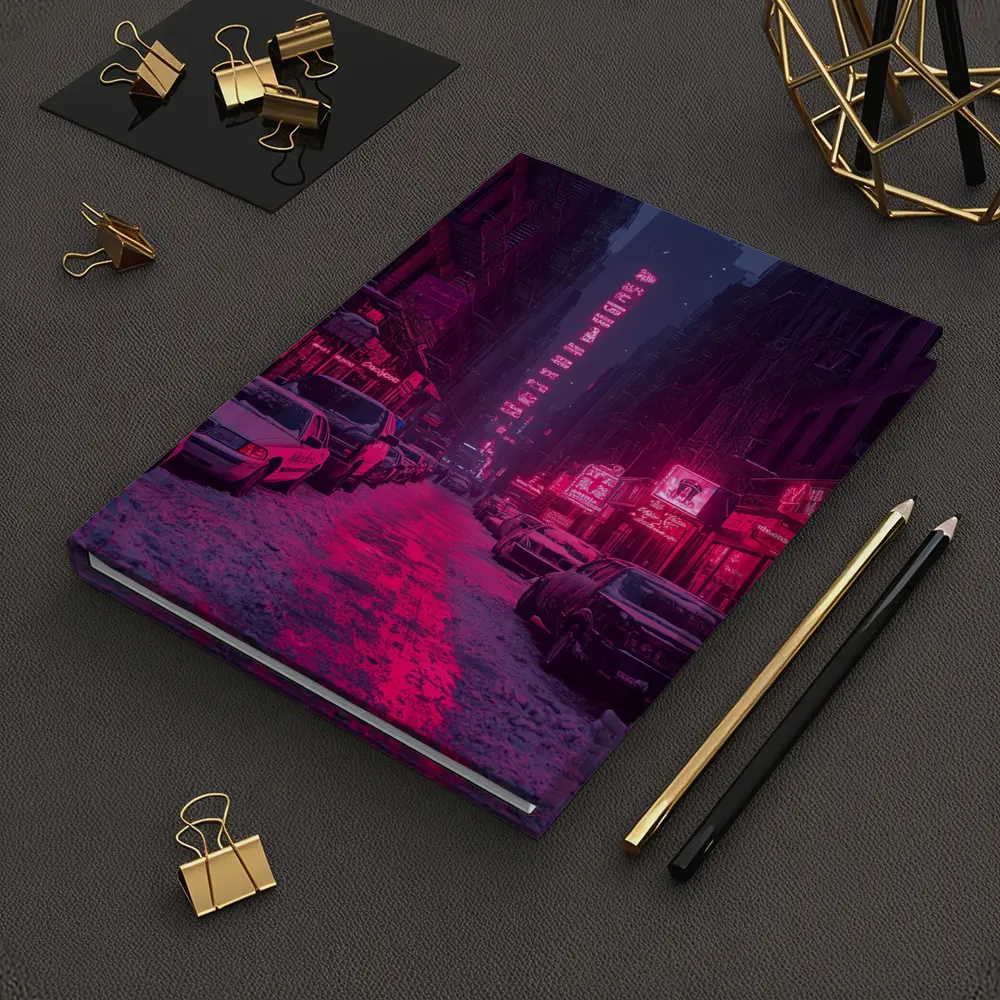 Neon Pink City Street Winter Night – Notebooks