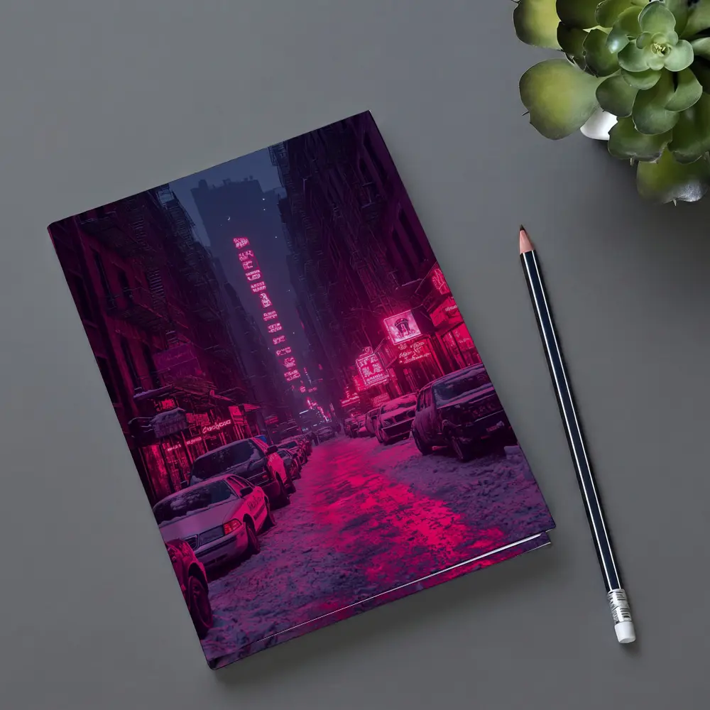 Neon Pink City Street Winter Night – Notebooks