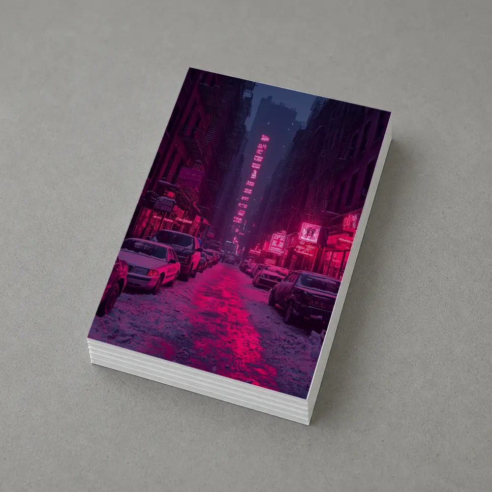 Neon Pink City Street Winter Night – Postcards