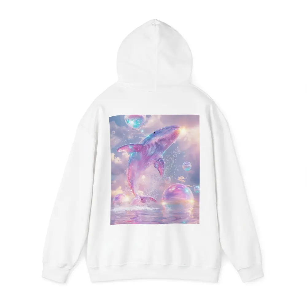 Pink Whale Jumping Iridescent Bubbles Dreamy Sky – Hoodies