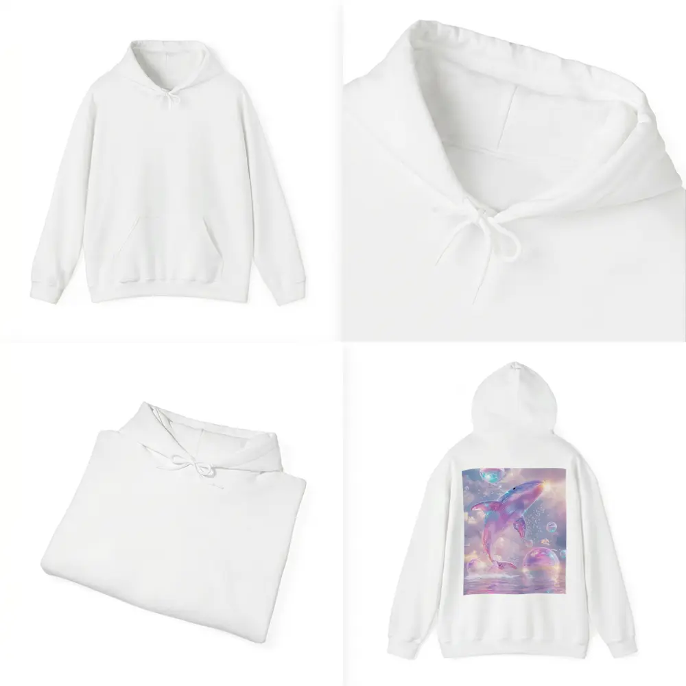 Pink Whale Jumping Iridescent Bubbles Dreamy Sky – Hoodies