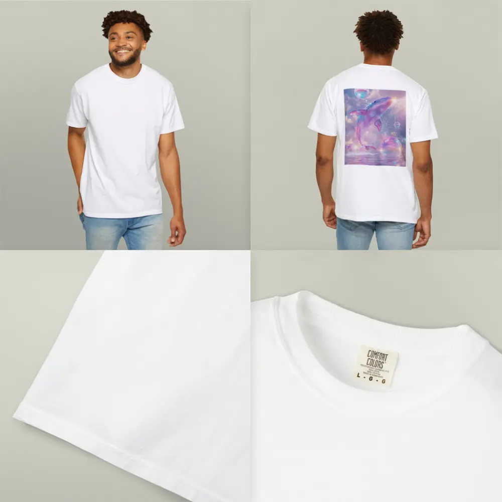 Pink Whale Jumping Iridescent Bubbles Dreamy Sky – T-Shirts