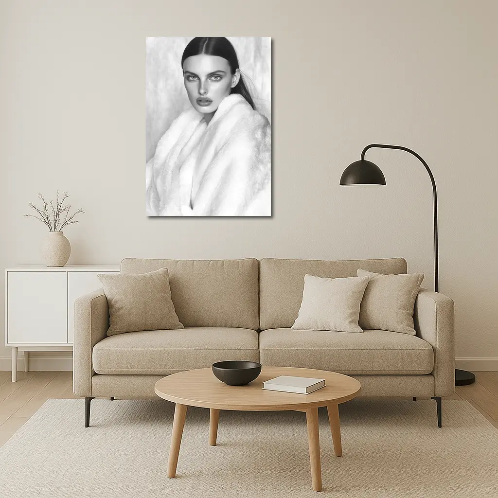 Black and White Fashion Model Fur Portrait – Wall Art