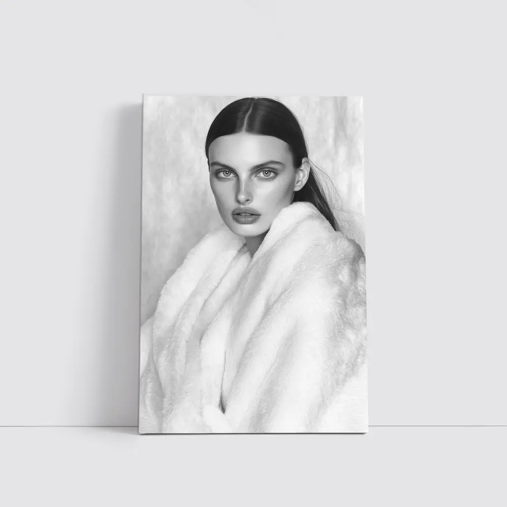 Black and White Fashion Model Fur Portrait – Wall Art