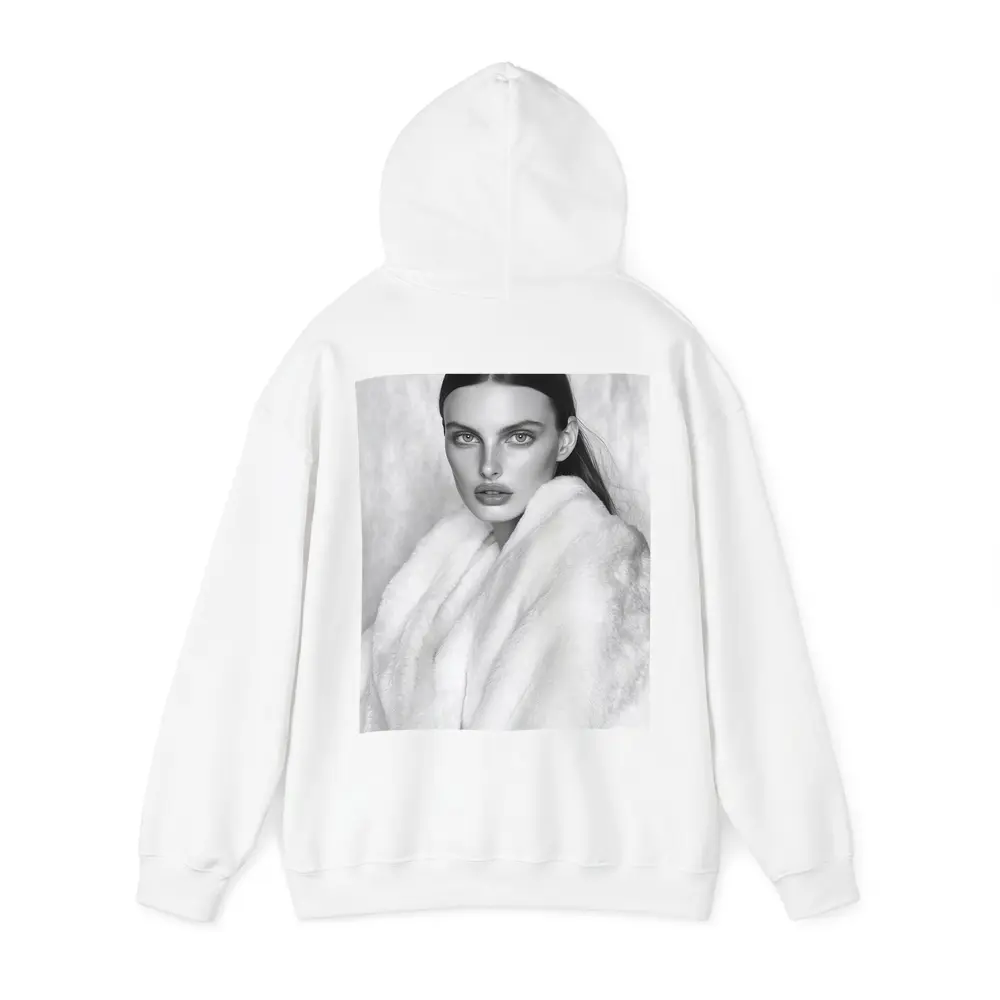Black and White Fashion Model Fur Portrait – Hoodies