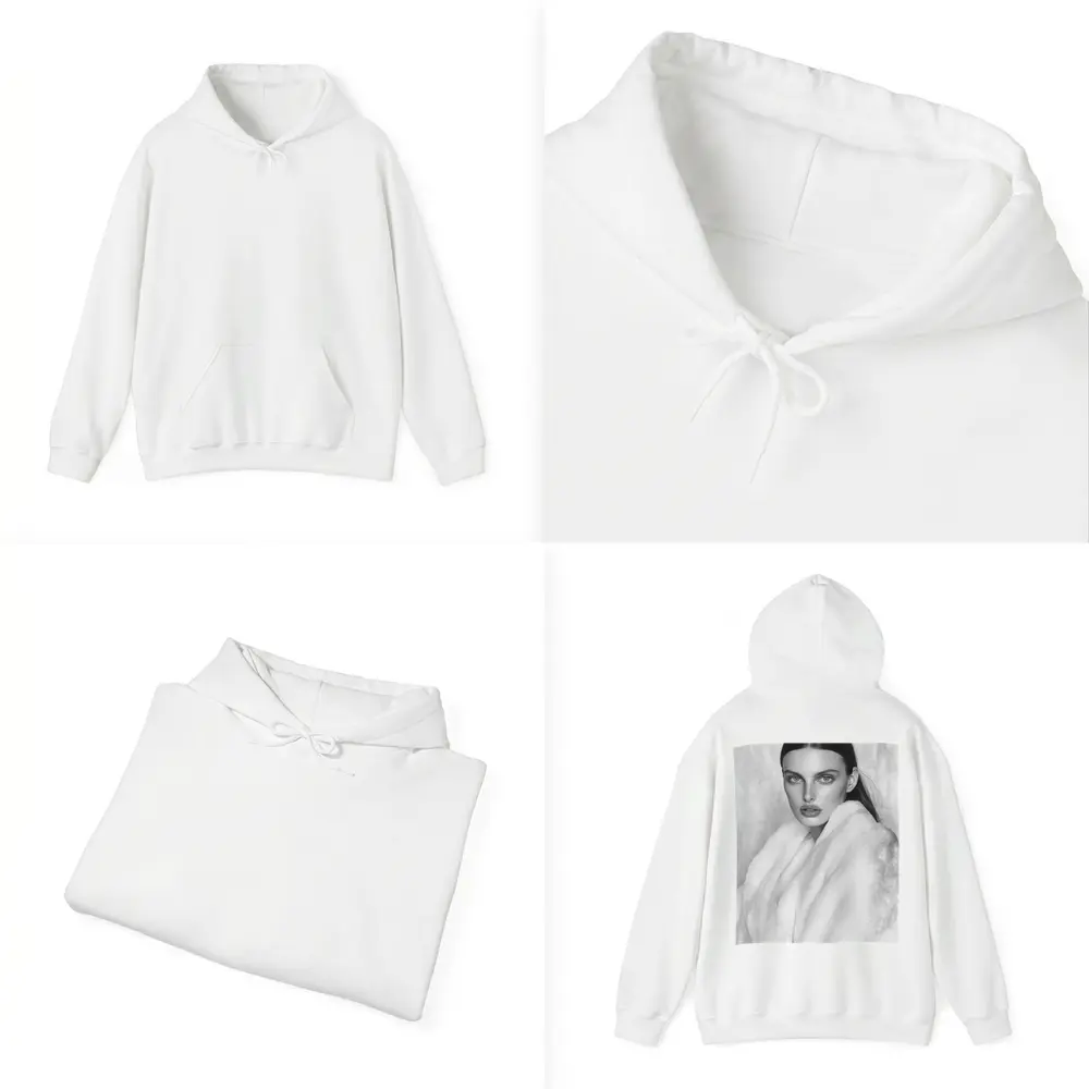 Black and White Fashion Model Fur Portrait – Hoodies