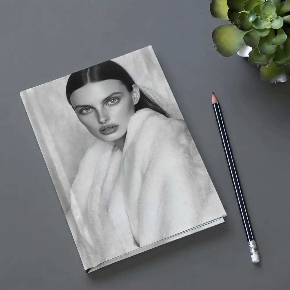 Black and White Fashion Model Fur Portrait – Notebooks