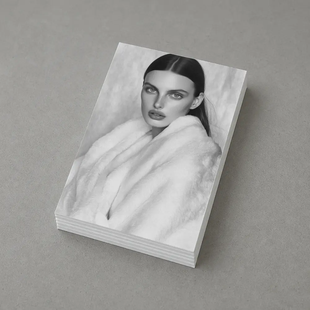 Black and White Fashion Model Fur Portrait – Postcards