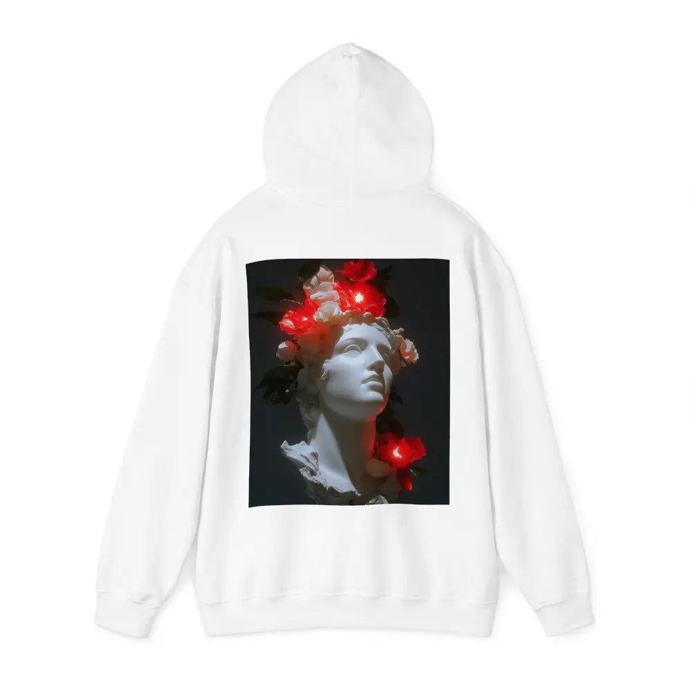 White Greek Statue Glowing Red Flowers Dark – Hoodies