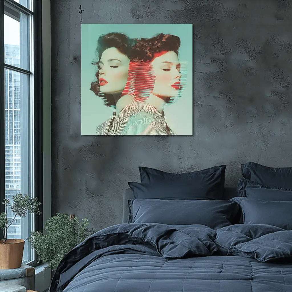 Retro Double Portrait Women Glitch Art – Wall Art