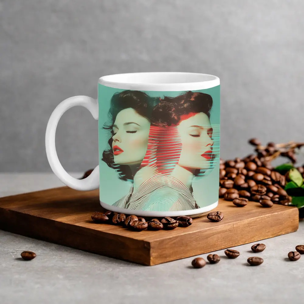 Retro Double Portrait Women Glitch Art – Mugs