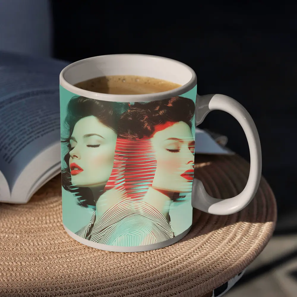 Retro Double Portrait Women Glitch Art – Mugs