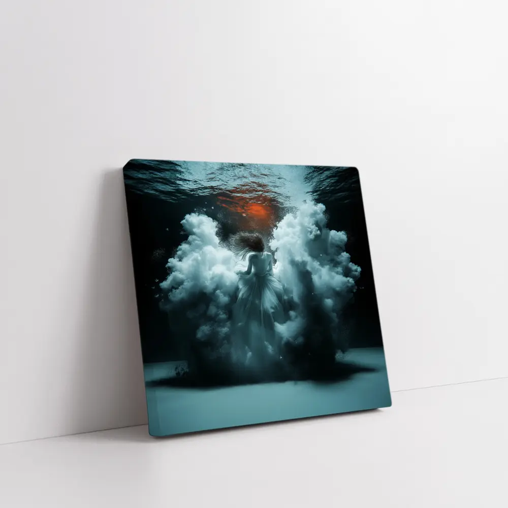 Woman In White Dress Underwater Dark Scene – Wall Art