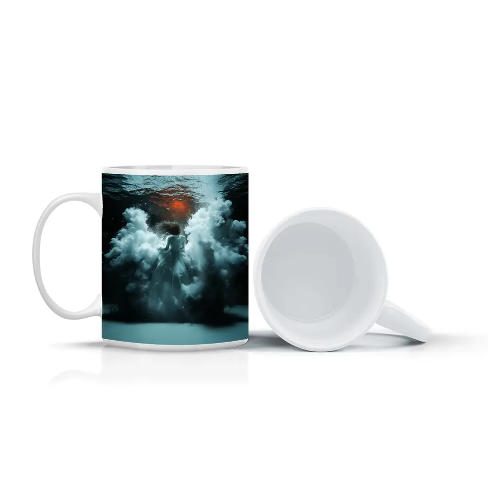 Woman In White Dress Underwater Dark Scene – Mugs