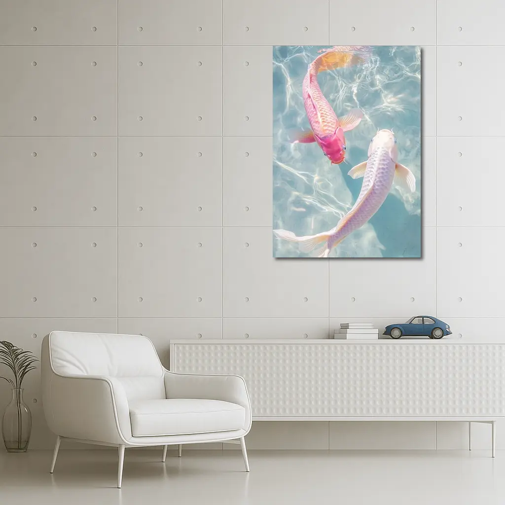 Pink White Koi Fish Clear Blue Water – Wall Art