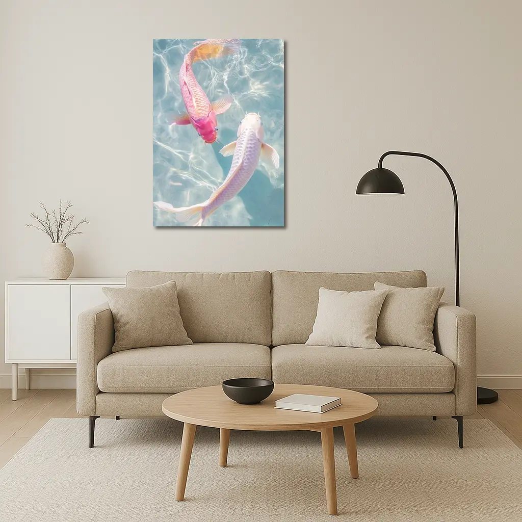 Pink White Koi Fish Clear Blue Water – Wall Art
