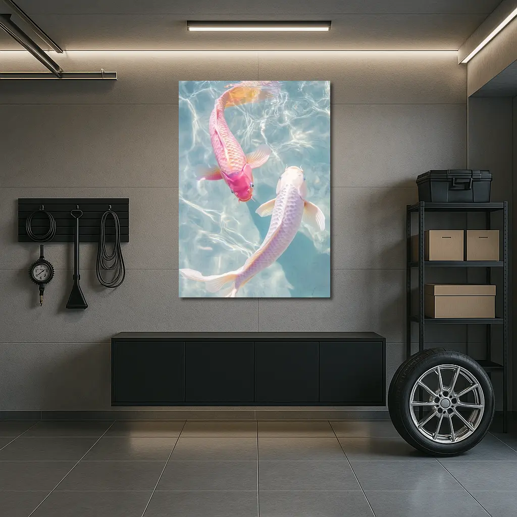Pink White Koi Fish Clear Blue Water – Wall Art