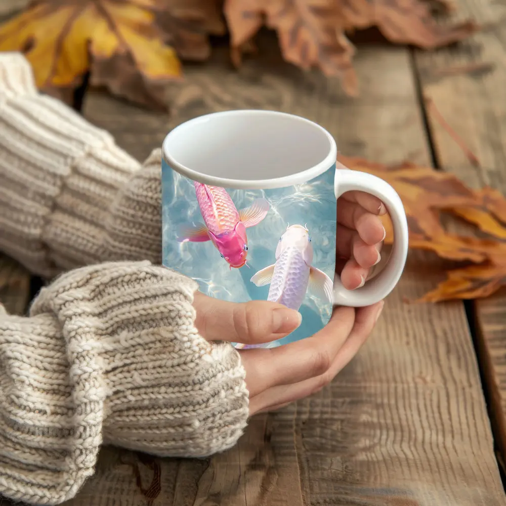 Pink White Koi Fish Clear Blue Water – Mugs