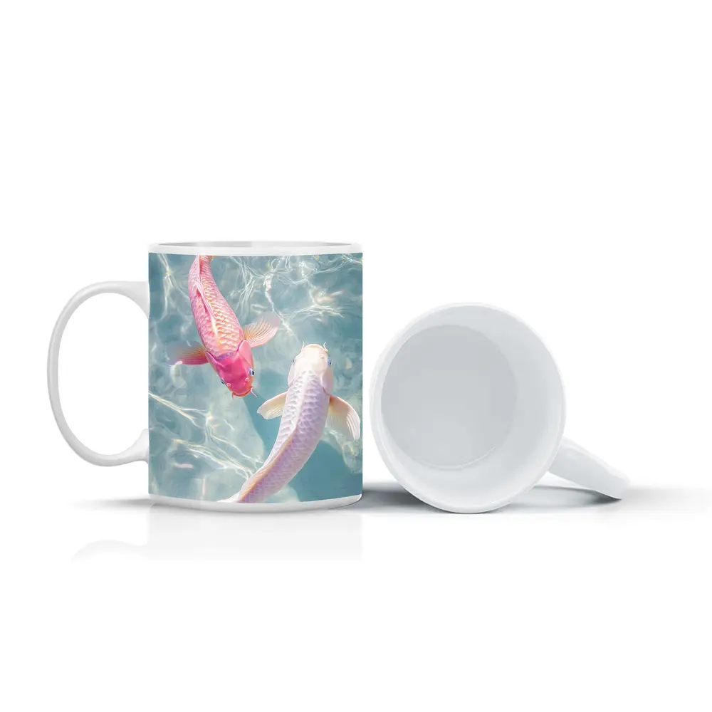 Pink White Koi Fish Clear Blue Water – Mugs