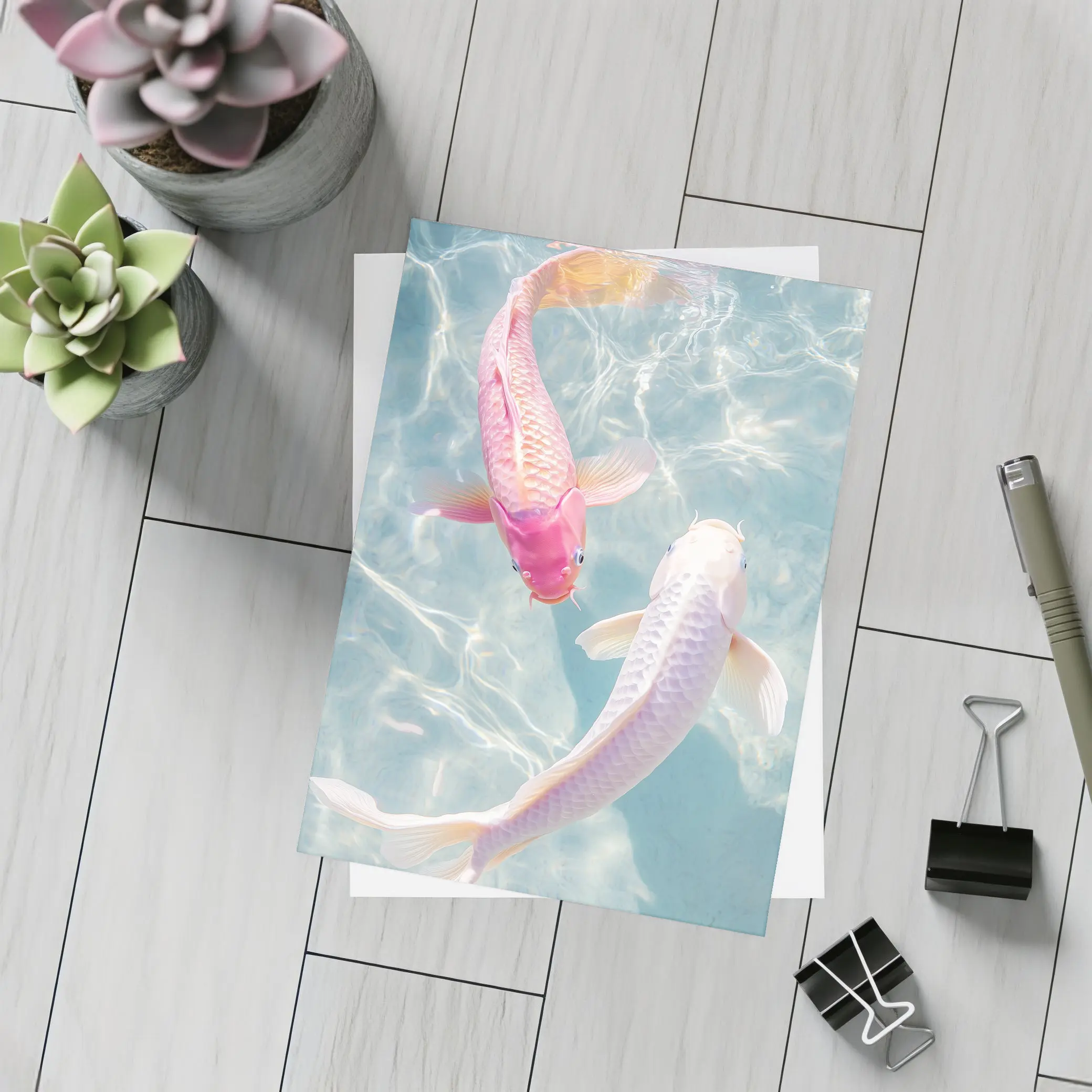 Pink White Koi Fish Clear Blue Water – Postcards