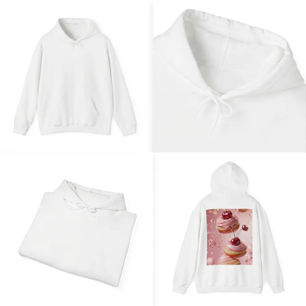 Cherry Donuts Falling Pink Frosting Background – Hoodies