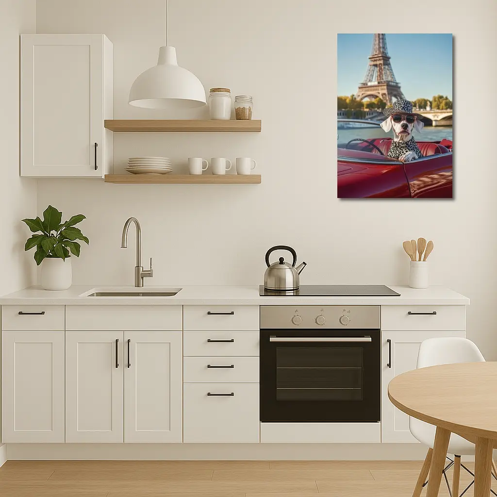 Dalmatian Dog Driving Red Car Paris – Wall Art
