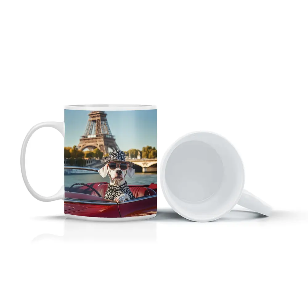 Dalmatian Dog Driving Red Car Paris – Mugs