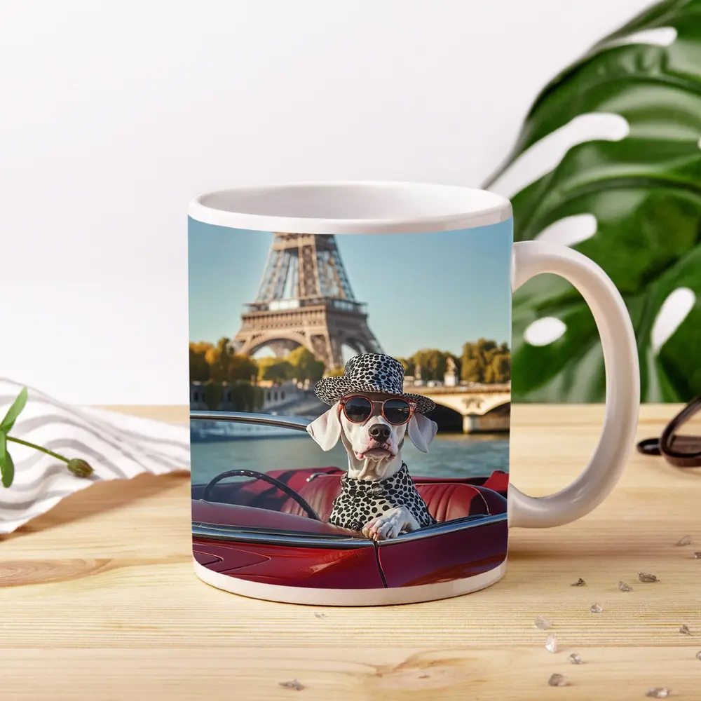 Dalmatian Dog Driving Red Car Paris – Mugs