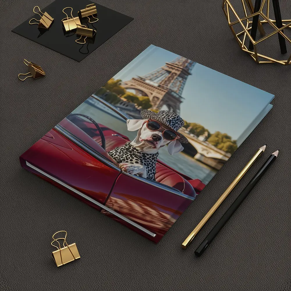 Dalmatian Dog Driving Red Car Paris – Notebooks