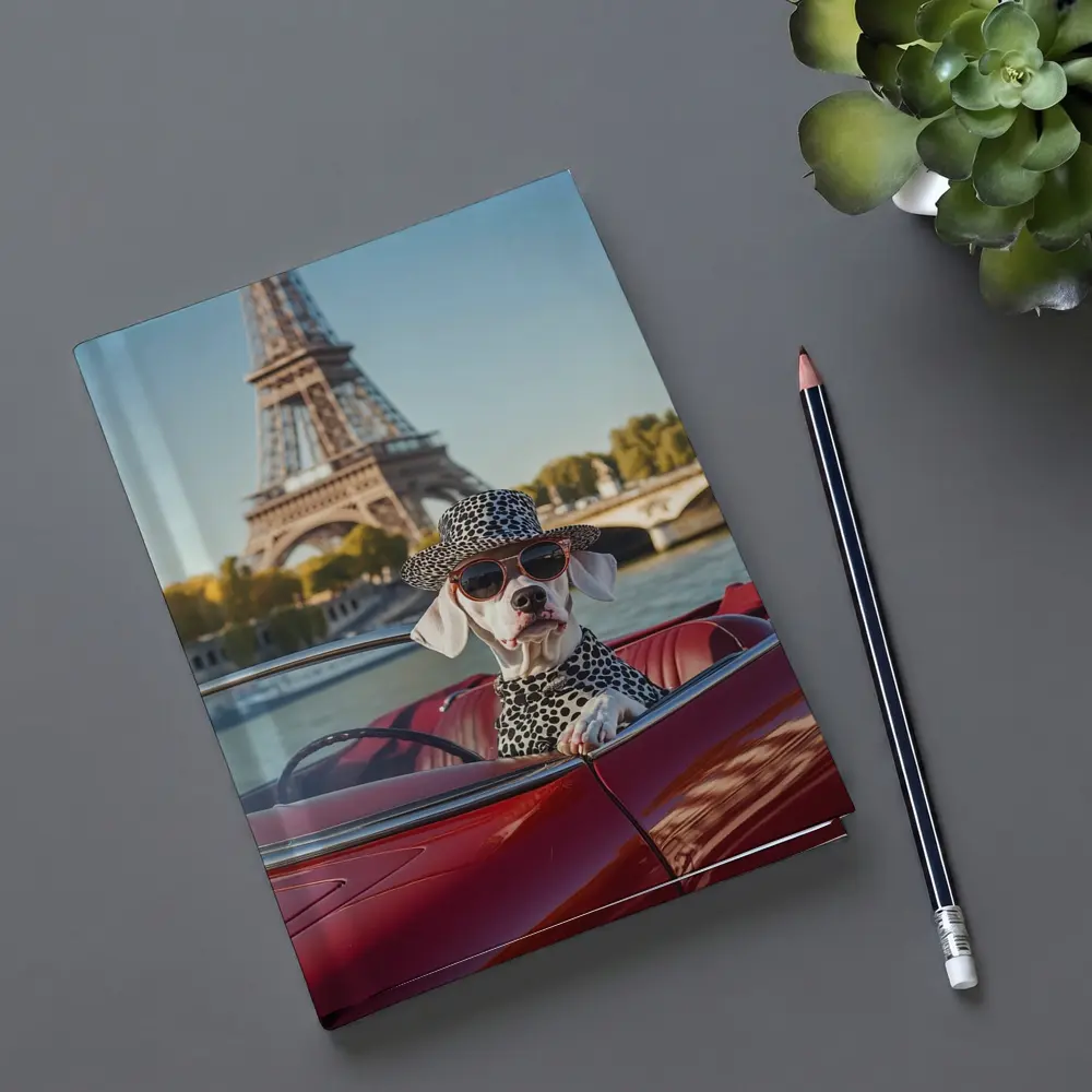 Dalmatian Dog Driving Red Car Paris – Notebooks