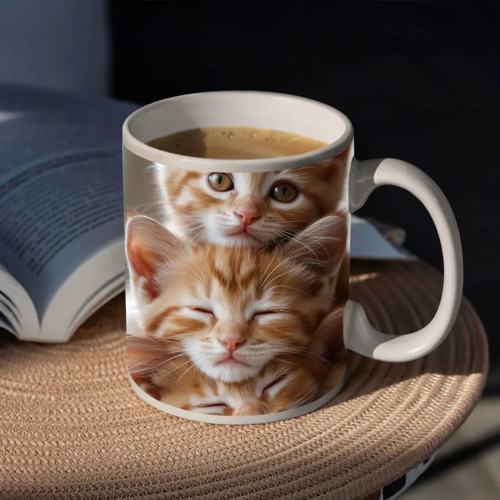 Two Orange Tabby Kittens Cuddling Together – Mugs