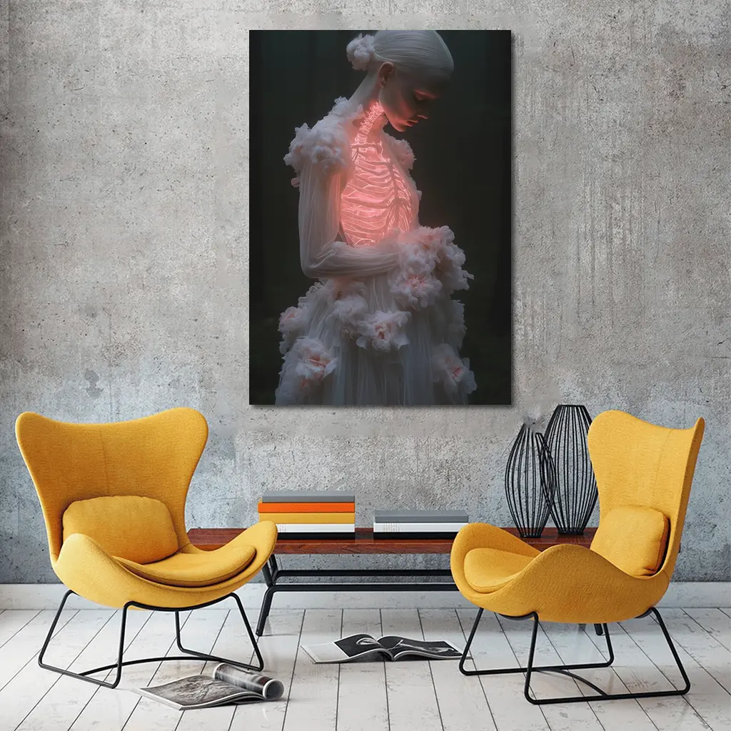 Glowing Figure White Floral Dark Forest – Wall Art