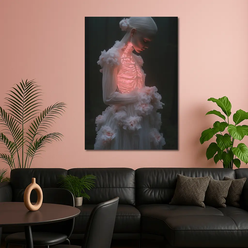 Glowing Figure White Floral Dark Forest – Wall Art