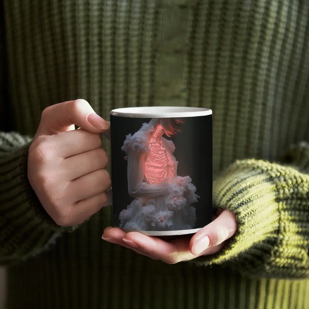 Glowing Figure White Floral Dark Forest – Mugs