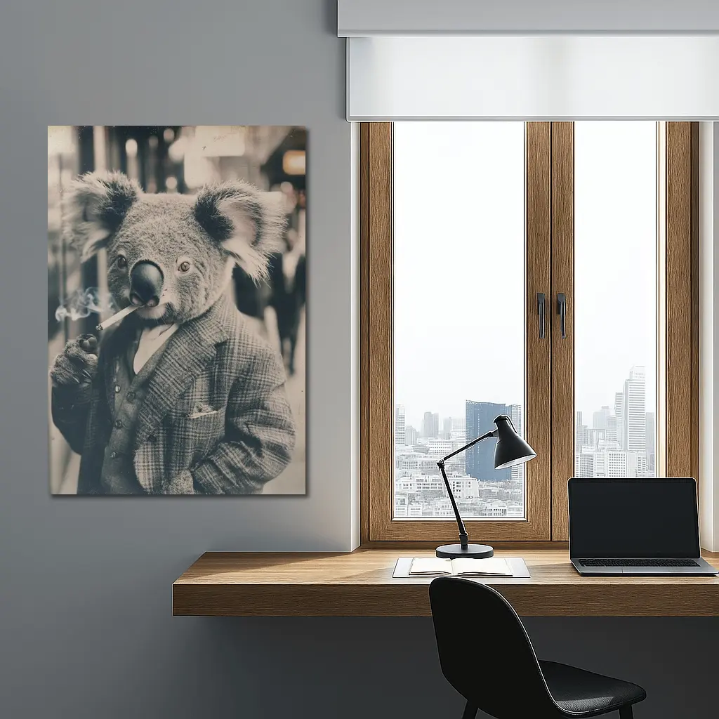 Koala In Suit Smoking Vintage Street Portrait – Wall Art