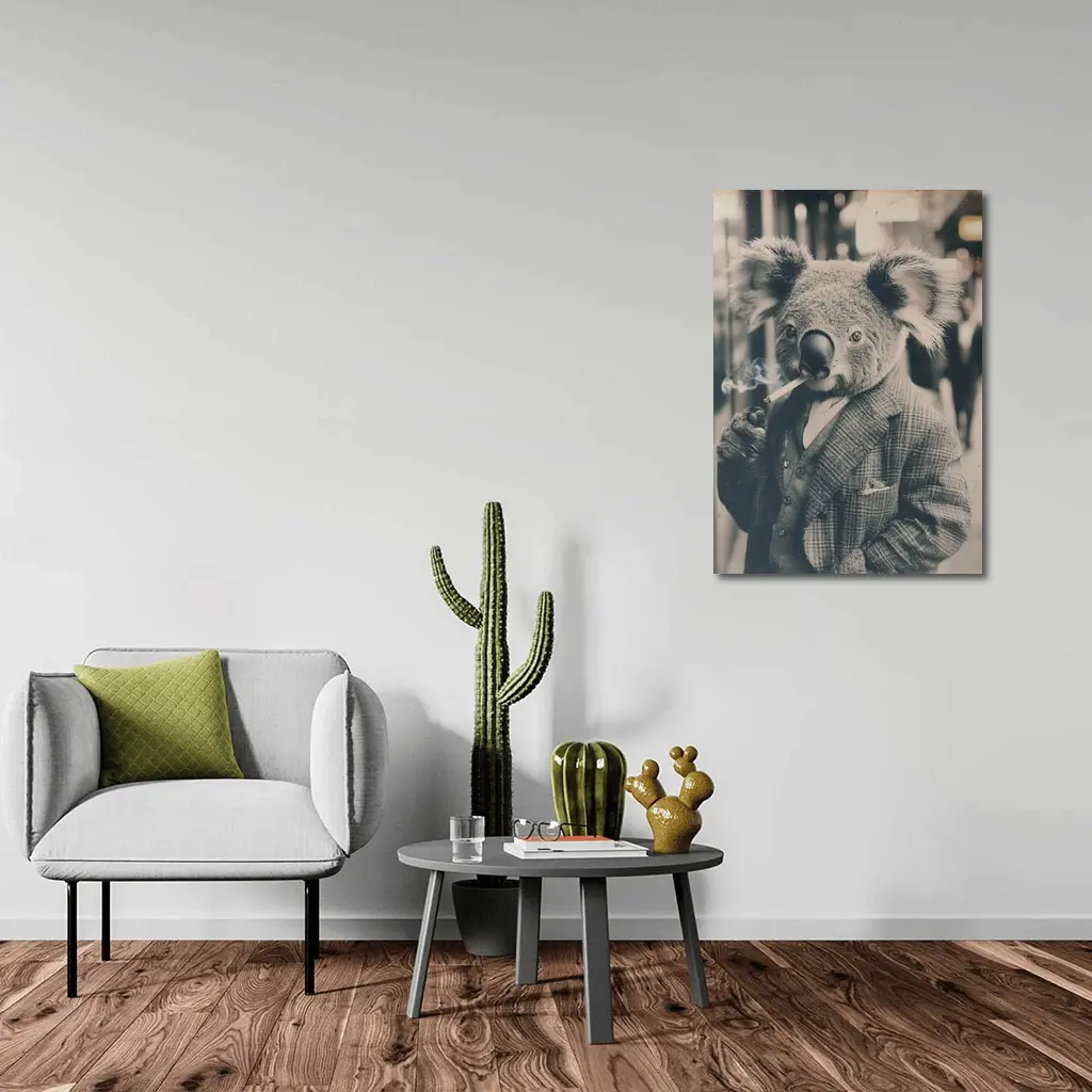 Koala In Suit Smoking Vintage Street Portrait – Wall Art