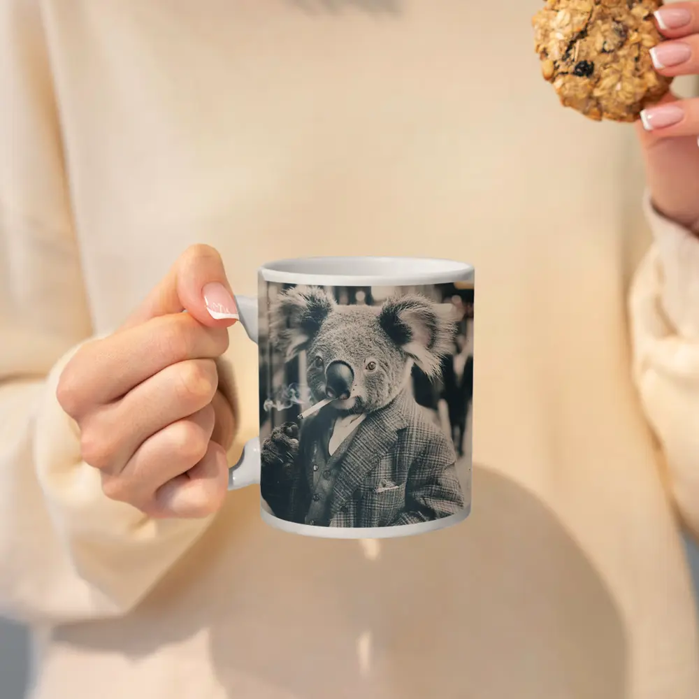 Koala In Suit Smoking Vintage Street Portrait – Mugs