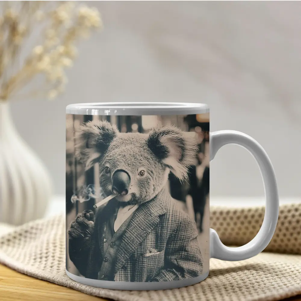 Koala In Suit Smoking Vintage Street Portrait – Mugs