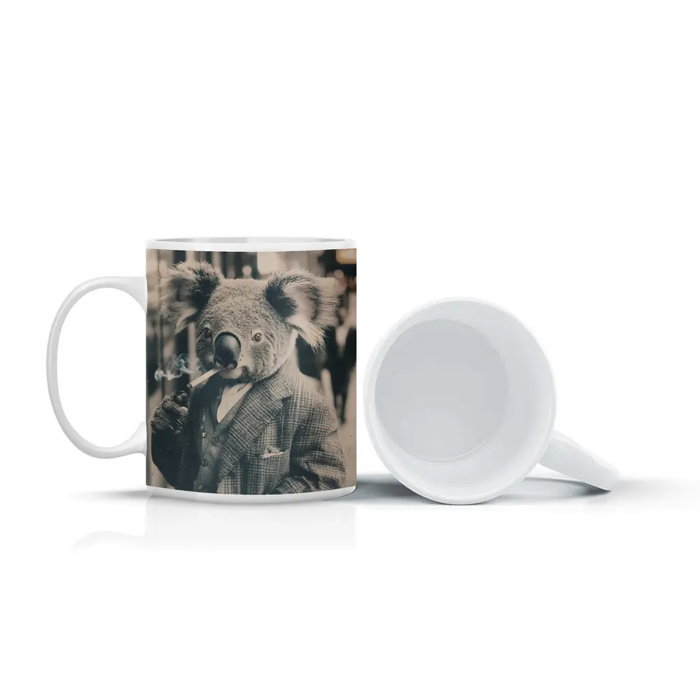 Koala In Suit Smoking Vintage Street Portrait – Mugs