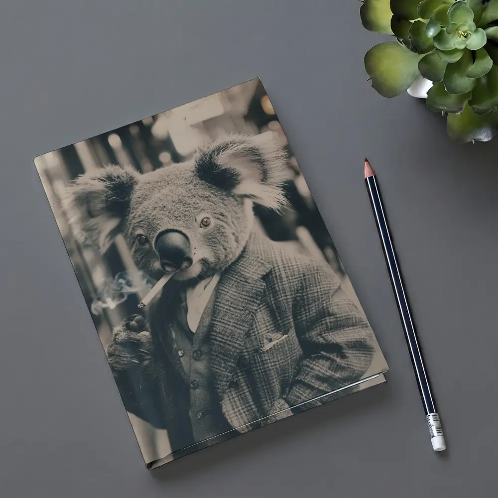 Koala In Suit Smoking Vintage Street Portrait – Notebooks