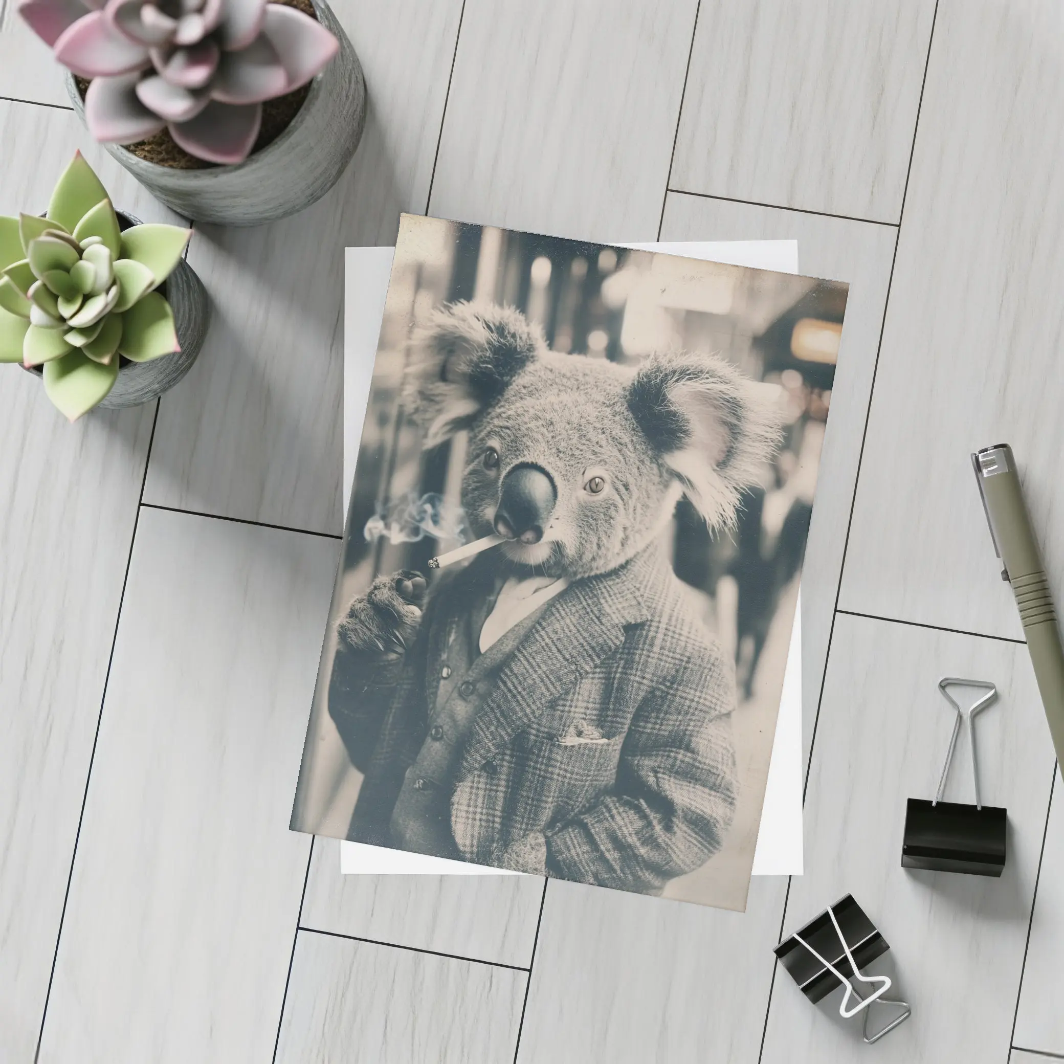 Koala In Suit Smoking Vintage Street Portrait – Postcards